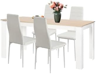 Esszimmergruppe mit 4 Stühlen Esstisch Hochlehner Kunstleder Sitzgruppe für Familie
| 110cm Eiche-Schwarz Tisch + 4 Sch