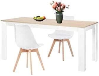 Esszimmergruppe Esstisch 120CM Rechteckig Holz + 4er Stühle grau Eiche-Weiß Tischbein für Wohnzimmer Küche Büro