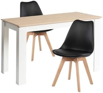 Esszimmergruppe Esstisch 120CM Rechteckig Holz + 4er Stühle grau Eiche-Weiß Tischbein für Wohnzimmer Küche Büro