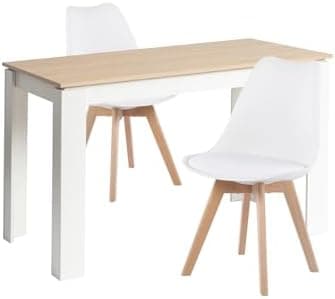 Esszimmergruppe Esstisch 120CM Rechteckig Holz + 4er Stühle grau Eiche-Weiß Tischbein für Wohnzimmer Küche Büro