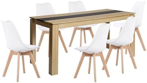 Esszimmergruppe Esstisch 120CM Rechteckig Holz + 4er Stühle grau Eiche-Weiß Tischbein für Wohnzimmer Küche Büro