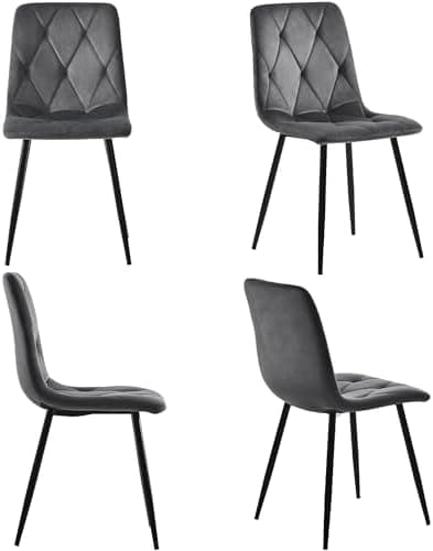 Essgruppe Esstisch mit 4 Stühlen Set für 4 Personen, Rechteckiger Esstisch 117x68x75 cm mit Schwarz Metallbeinen, Grau S