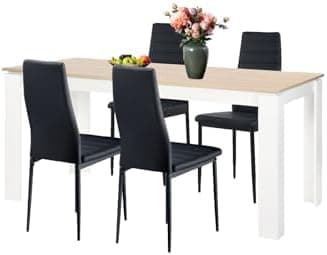 Esszimmergruppe mit 4 Stühlen Esstisch Hochlehner Kunstleder Sitzgruppe für Familie
| 110cm Eiche-Schwarz Tisch + 4 Sch
