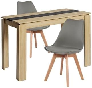 Esszimmergruppe Esstisch 120CM Rechteckig Holz + 4er Stühle grau Eiche-Weiß Tischbein für Wohnzimmer Küche Büro