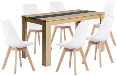 Esszimmergruppe Esstisch 120CM Rechteckig Holz + 4er Stühle grau Eiche-Weiß Tischbein für Wohnzimmer Küche Büro
