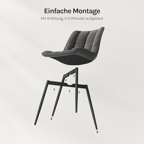 WOLTU Esszimmerstühle 2er Set, gepolstert mit Samt, für Wohn- und Esszimmer, Hochlastige Küchenstühle, Dunkelgrau