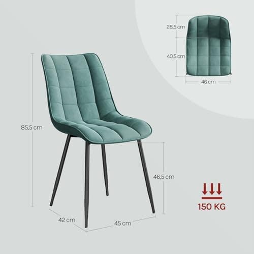 WOLTU Esszimmerstühle 2er Set, gepolstert mit Samt, für Wohn- und Esszimmer, Hochlastige Küchenstühle, Dunkelgrau