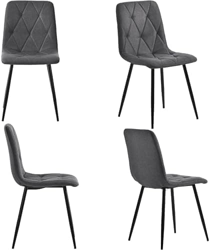 Essgruppe Esstisch mit 4 Stühlen Set für 4 Personen, Rechteckiger Esstisch 117x68x75 cm mit Schwarz Metallbeinen, Grau S
