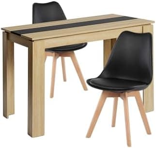 Esszimmergruppe Esstisch 120CM Rechteckig Holz + 4er Stühle grau Eiche-Weiß Tischbein für Wohnzimmer Küche Büro