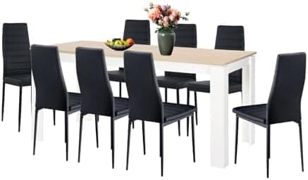 Esszimmergruppe mit 4 Stühlen Esstisch Hochlehner Kunstleder Sitzgruppe für Familie
| 110cm Eiche-Schwarz Tisch + 4 Sch