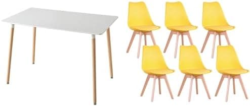 **GrandCA HOME Rechteckiger weißer Esstisch mit beige Stühlen für Esszimmer, Küche und Wohnzimmer**
| **Rechteckiger Gr
