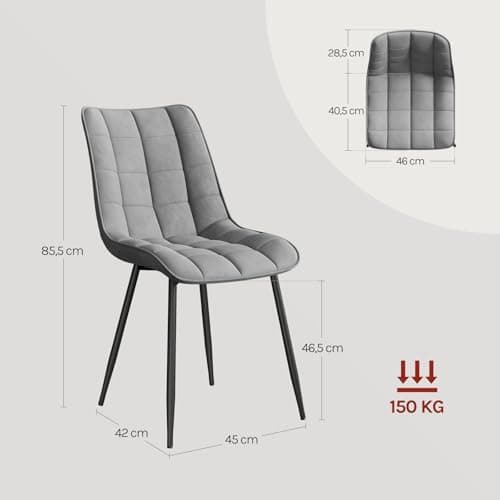 WOLTU Esszimmerstühle 2er Set, gepolstert mit Samt, für Wohn- und Esszimmer, Hochlastige Küchenstühle, Dunkelgrau