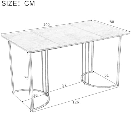 Essstisch Set 4 Stühle + Moderne Küche + Esszimmergruppe (Grau)  
Rechteckiger Esstisch Set 140x80x75 cm + Esszimmerstuh