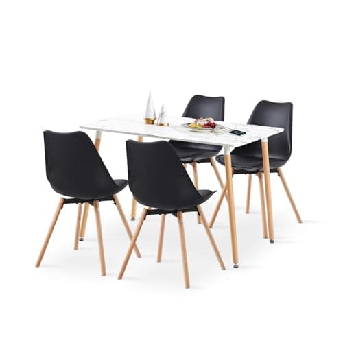 Esszimmergruppe Esstisch mit 4 Stühlen Schwarz Tisch+4 Stühle für Küche Esszimmer Wohnzimmer