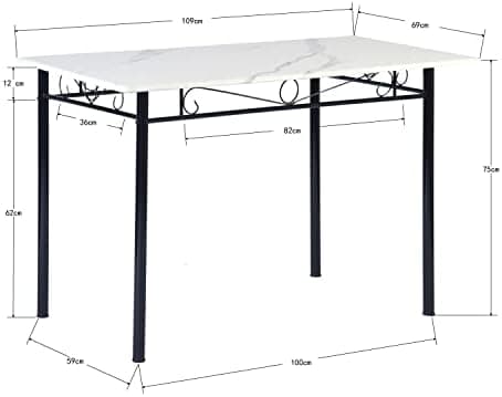 Esszimmer-Set mit Esstisch und 4 Stühlen, Buchenholzmaserung, weiße Metallbeine, perfekt für Esszimmer und Küche, präch