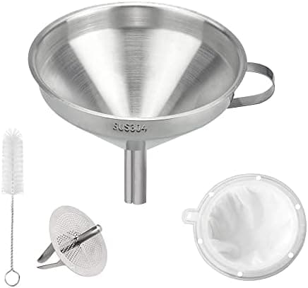 Edelstahl Trichter Set für Wein-Einfüllung mit 300 Mesh Filter und Sieb für flüssige Zutaten Küche