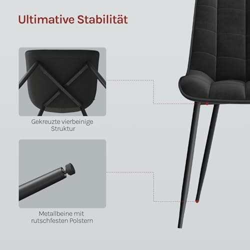WOLTU Esszimmerstühle 2er Set, gepolstert mit Samt, für Wohn- und Esszimmer, Hochlastige Küchenstühle, Dunkelgrau