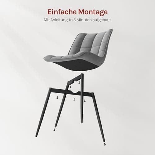 WOLTU Esszimmerstühle 2er Set, gepolstert mit Samt, für Wohn- und Esszimmer, Hochlastige Küchenstühle, Dunkelgrau
