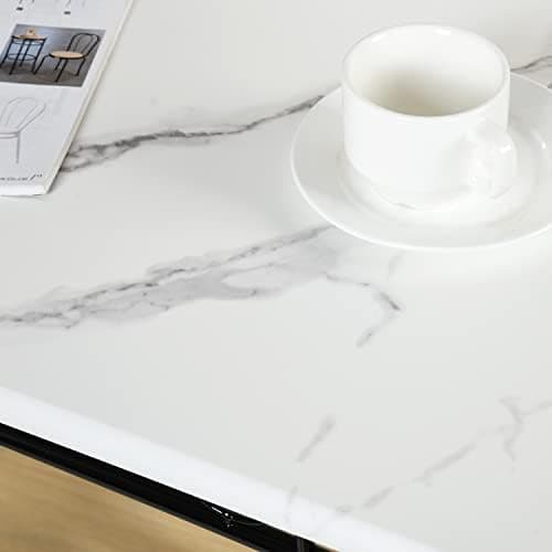 Esszimmer-Set mit Esstisch und 4 Stühlen, Buchenholzmaserung, weiße Metallbeine, perfekt für Esszimmer und Küche, präch