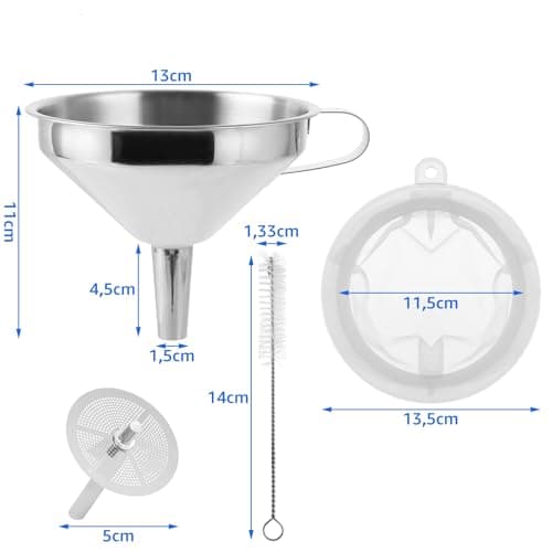 SHUESS 2 Edelstahl Trichter Set zum Übertragen von Speiseölen -_perfekte Qualität für Küchenuse - 13cm Trichter mit 2 Ed