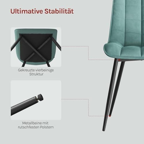 WOLTU Esszimmerstühle 2er Set, gepolstert mit Samt, für Wohn- und Esszimmer, Hochlastige Küchenstühle, Dunkelgrau