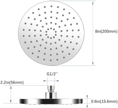 AiQInu 8-Zoll Runder Duschkopf Regendusche - Wassersparend, Anti-Kalk-Düsen, Edelstahl-Wasserfall-Duschkopf - Global Rec