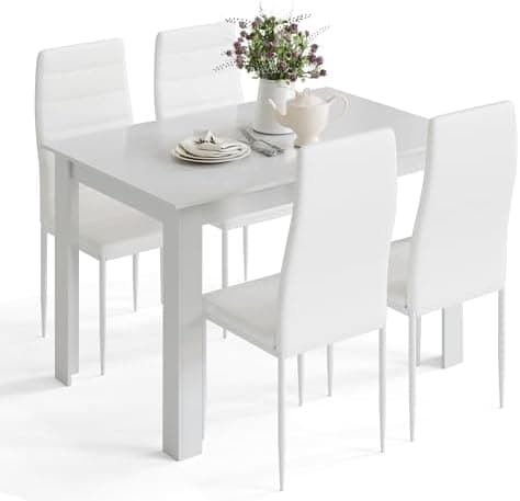 Mondeer Weißer Esstisch mit Grau-Hochlehner-Stühlen Set