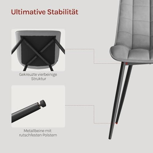 WOLTU Esszimmerstühle 2er Set, gepolstert mit Samt, für Wohn- und Esszimmer, Hochlastige Küchenstühle, Dunkelgrau