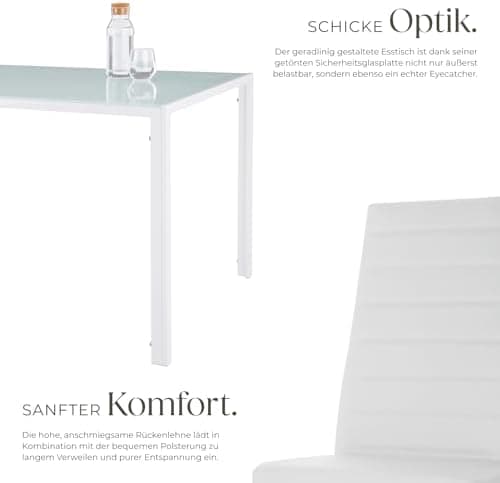Tectake Essgruppe Set - stabil, modern, schwarz | Tisch und 4X Stuhl | Kunstleder, Sicherheitsglas | für Familie und Fre