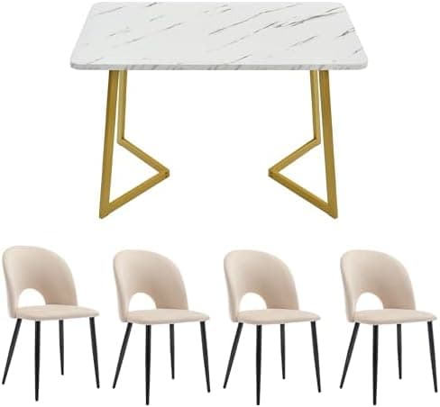HAUSPROFI Esszimmertisch mit 4 Stühlen (Grau+Schwarz) - 68x117x75cm - Samt-Sitzpolster - Modern Möbelset für Hausprofi-E