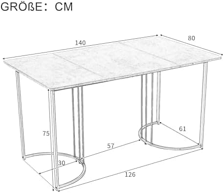 Essstisch Set 4 Stühle + Moderne Küche + Esszimmergruppe (Grau)  
Rechteckiger Esstisch Set 140x80x75 cm + Esszimmerstuh