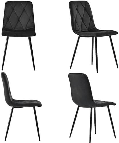 Essgruppe Esstisch mit 4 Stühlen Set für 4 Personen, Rechteckiger Esstisch 117x68x75 cm mit Schwarz Metallbeinen, Grau S
