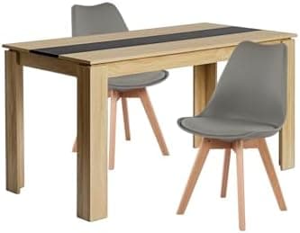 Esszimmergruppe Esstisch 120CM Rechteckig Holz + 4er Stühle grau Eiche-Weiß Tischbein für Wohnzimmer Küche Büro