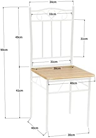 Esszimmer-Set mit Esstisch und 4 Stühlen, Buchenholzmaserung, weiße Metallbeine, perfekt für Esszimmer und Küche, präch