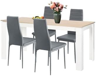 Esszimmergruppe mit 4 Stühlen Esstisch Hochlehner Kunstleder Sitzgruppe für Familie
| 110cm Eiche-Schwarz Tisch + 4 Sch