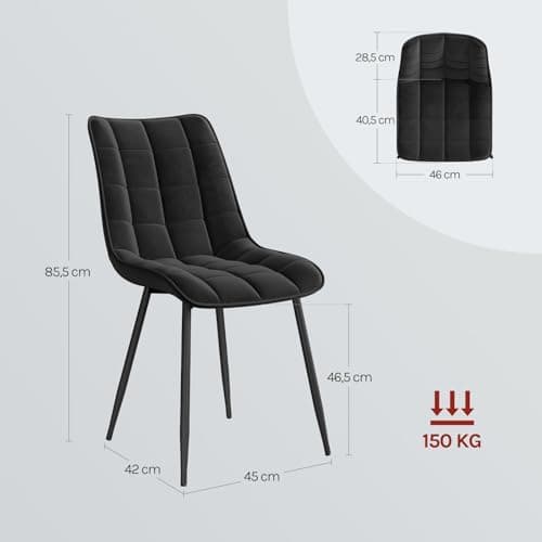 WOLTU Esszimmerstühle 2er Set, gepolstert mit Samt, für Wohn- und Esszimmer, Hochlastige Küchenstühle, Dunkelgrau