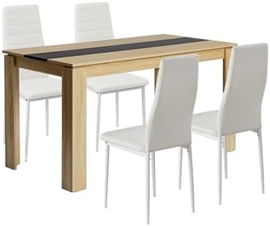 Esszimmergruppe mit 4 Stühlen Esstisch Hochlehner Kunstleder Sitzgruppe für Familie
| 110cm Eiche-Schwarz Tisch + 4 Sch