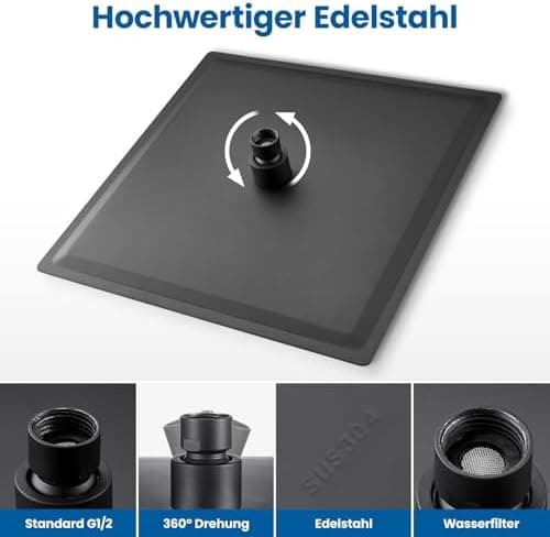 Auralum Regendusche Duschkopf 12 Zoll, edelstahlige Selbstreinigende Düsen, 360° Verstellbar, Chrom Recycled Claim Stand