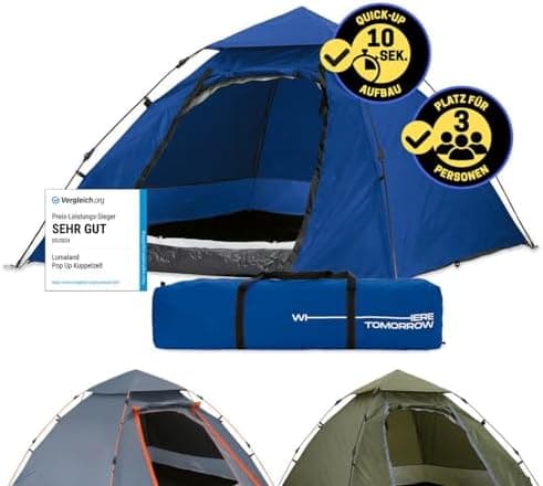 Lumaland Pop Up Camping Zelt 2-3 Personen | 4 Jahreszeiten Igluzelt Leicht, Wasserdicht & Robust | Outdoor Trekking & Fe