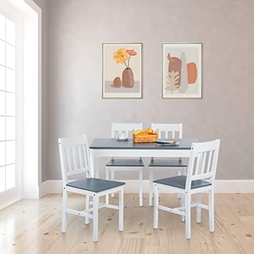 Essstisch mit 4 Stühlen Grau Weiß Kiefer Holz Esszimmer Küche Wohnzimmer