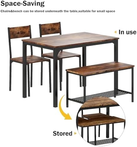 Sogesfurniture 4-teiliges Essgruppe Vintagebraun für Wohnzimmer und Esszimmer mit Ablagefläche und Rechteckigem Esstisch