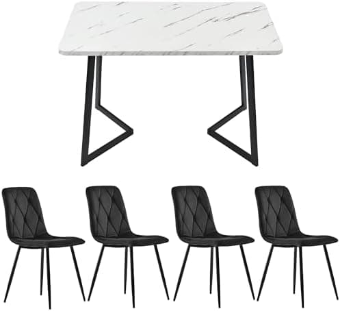 Essgruppe Esstisch mit 4 Stühlen Set für 4 Personen, Rechteckiger Esstisch 117x68x75 cm mit Schwarz Metallbeinen, Grau S