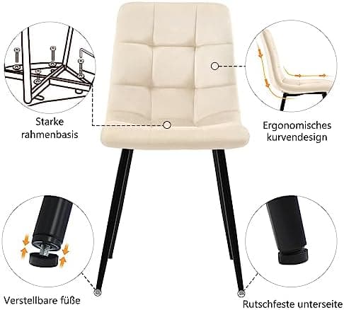 HAUSPROFI Weiß + Gold Esszimmertisch mit 4 Stühlen - Modernes Esszimmermöbel Set (68x117x75cm, Samtbezahle Stühle)