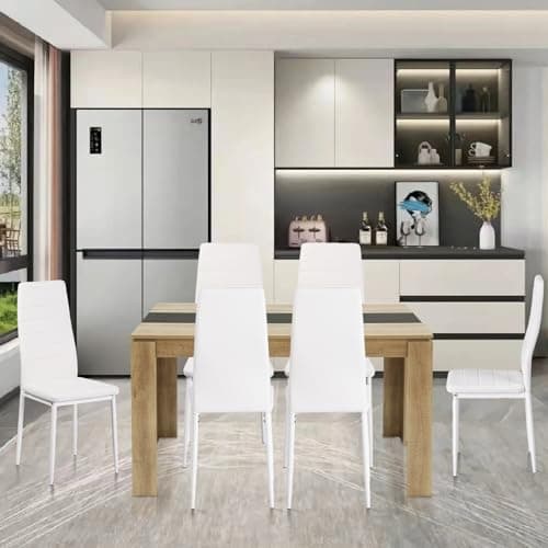 Esszimmergruppe mit 4 Stühlen Esstisch Hochlehner Kunstleder Sitzgruppe für Familie
| 110cm Eiche-Schwarz Tisch + 4 Sch