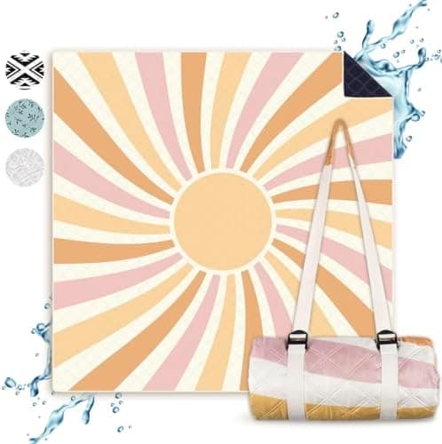 Picknickdecken Sonne - extra große 200x200 cm - waschbare Stranddecke -Outdoor-Decke wasserabweisend