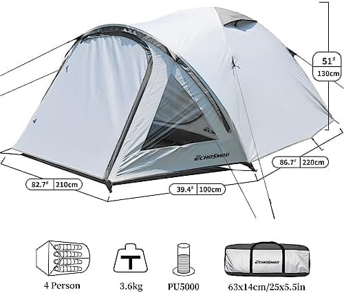 EchoSmile Wasserdicht 3-4 Personen Camping Zelt 5000mm, Ultraleicht für Jahreszeiten-Trekking und Festival-Spiele