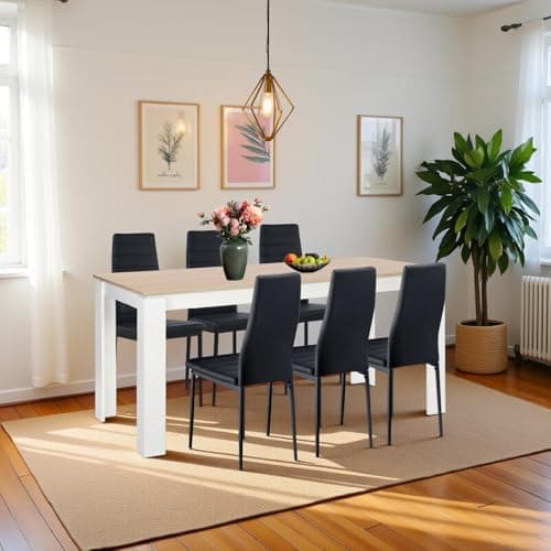 Esszimmergruppe mit 4 Stühlen Esstisch Hochlehner Kunstleder Sitzgruppe für Familie
| 110cm Eiche-Schwarz Tisch + 4 Sch