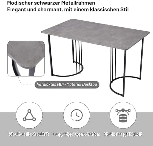 Essstisch Set 4 Stühle + Moderne Küche + Esszimmergruppe (Grau)  
Rechteckiger Esstisch Set 140x80x75 cm + Esszimmerstuh