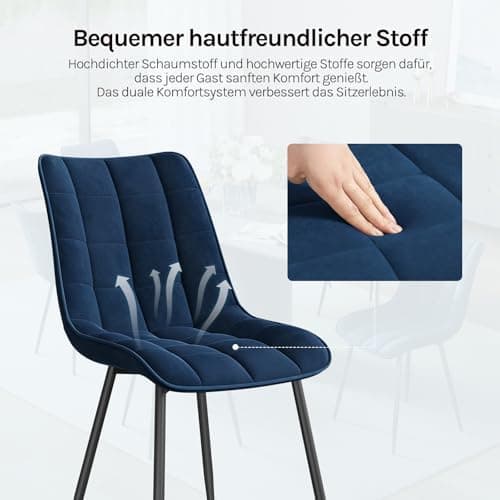 WOLTU Esszimmerstühle 2er Set, gepolstert mit Samt, für Wohn- und Esszimmer, Hochlastige Küchenstühle, Dunkelgrau