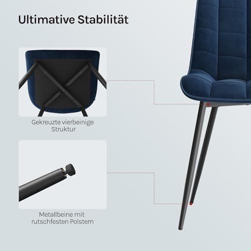 WOLTU Esszimmerstühle 2er Set, gepolstert mit Samt, für Wohn- und Esszimmer, Hochlastige Küchenstühle, Dunkelgrau